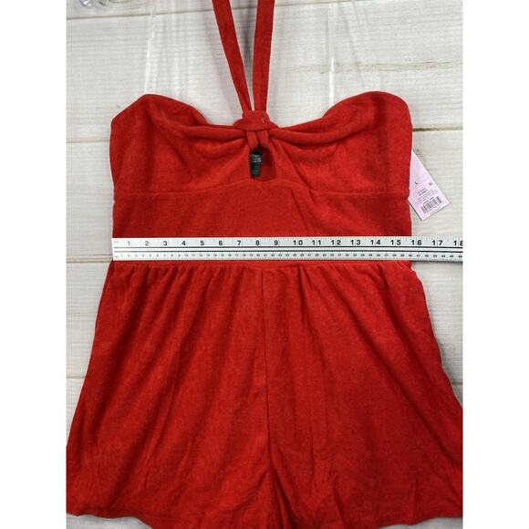 Wild Fable Shortall Womens L Red Terry Cloth Short Romper Halter Beach NWT! - Picture 5 of 11